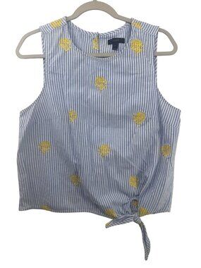 J.Crew Womens Top Sz 12 Blue Striped Pineapple Seersucker Preppy Beachy Classic